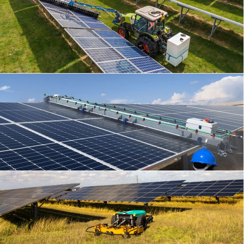 Service Maintenance team cleaning a solar installation