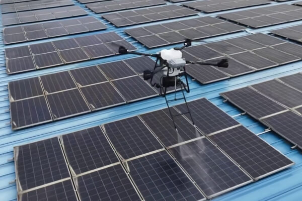 Drone solar panel cleaning