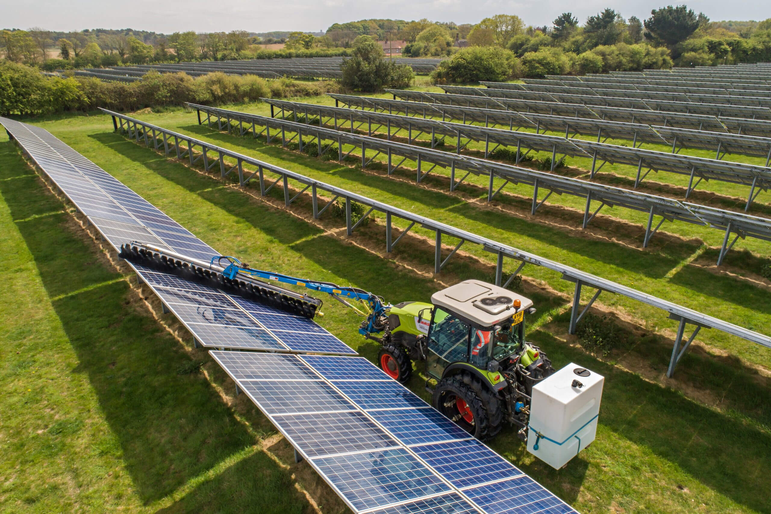 SolarCleano robot traversing solar panels