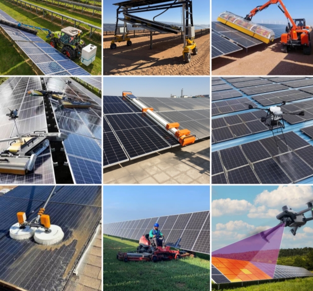 Service Maintenance team cleaning a solar installation